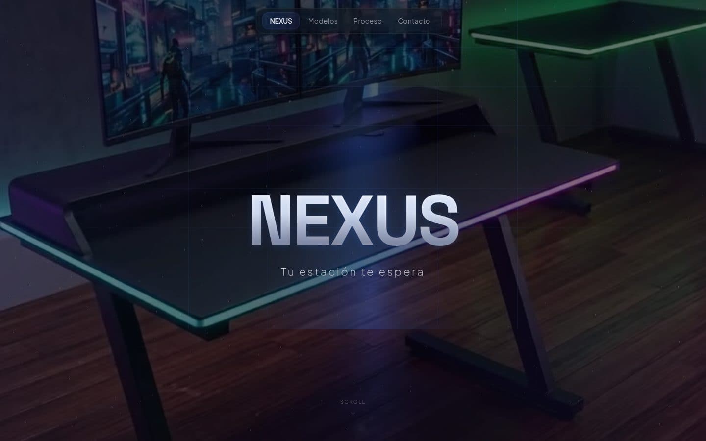 Portada de NEXUS con el video de fondo de una mesa gamer y el título NEXUS
