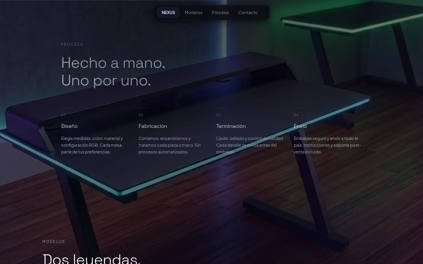 Sección de proceso en cuatro pasos: diseño, fabricación, terminación y envío